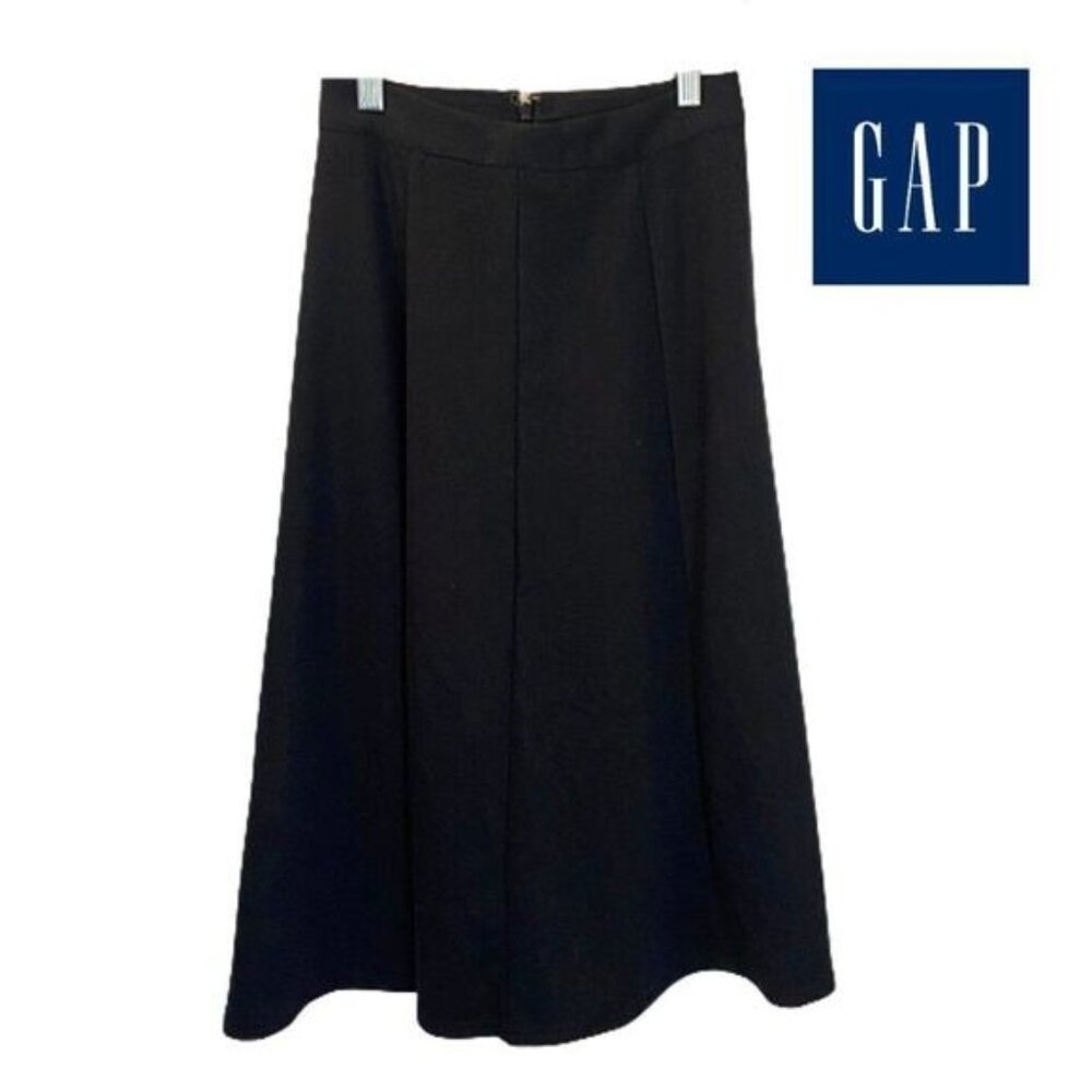 Gap Womens Black Midi Skirt Size 0P Polyester‎ Blend A-Line Back Zip Closure
